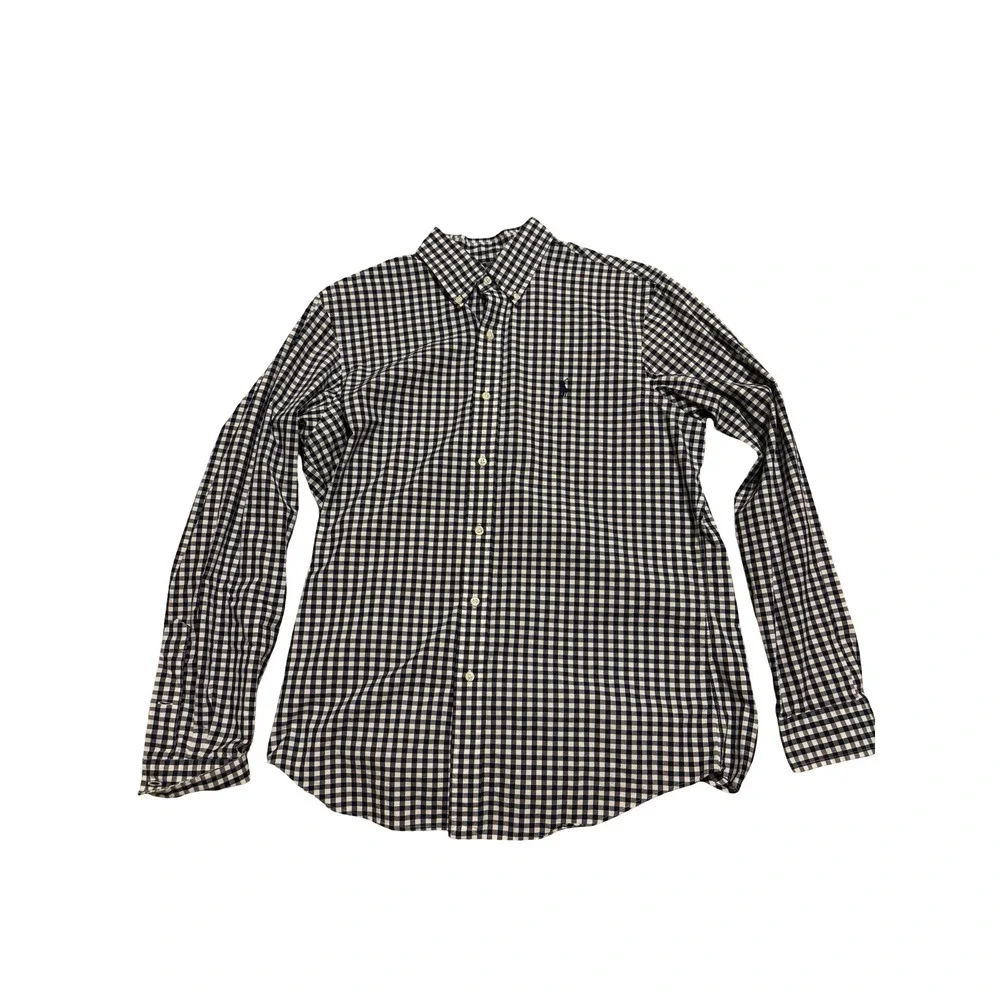 Polo Ralph Lauren Mens Navy Gingham Check Button Down Shirt Medium Long Sleeve